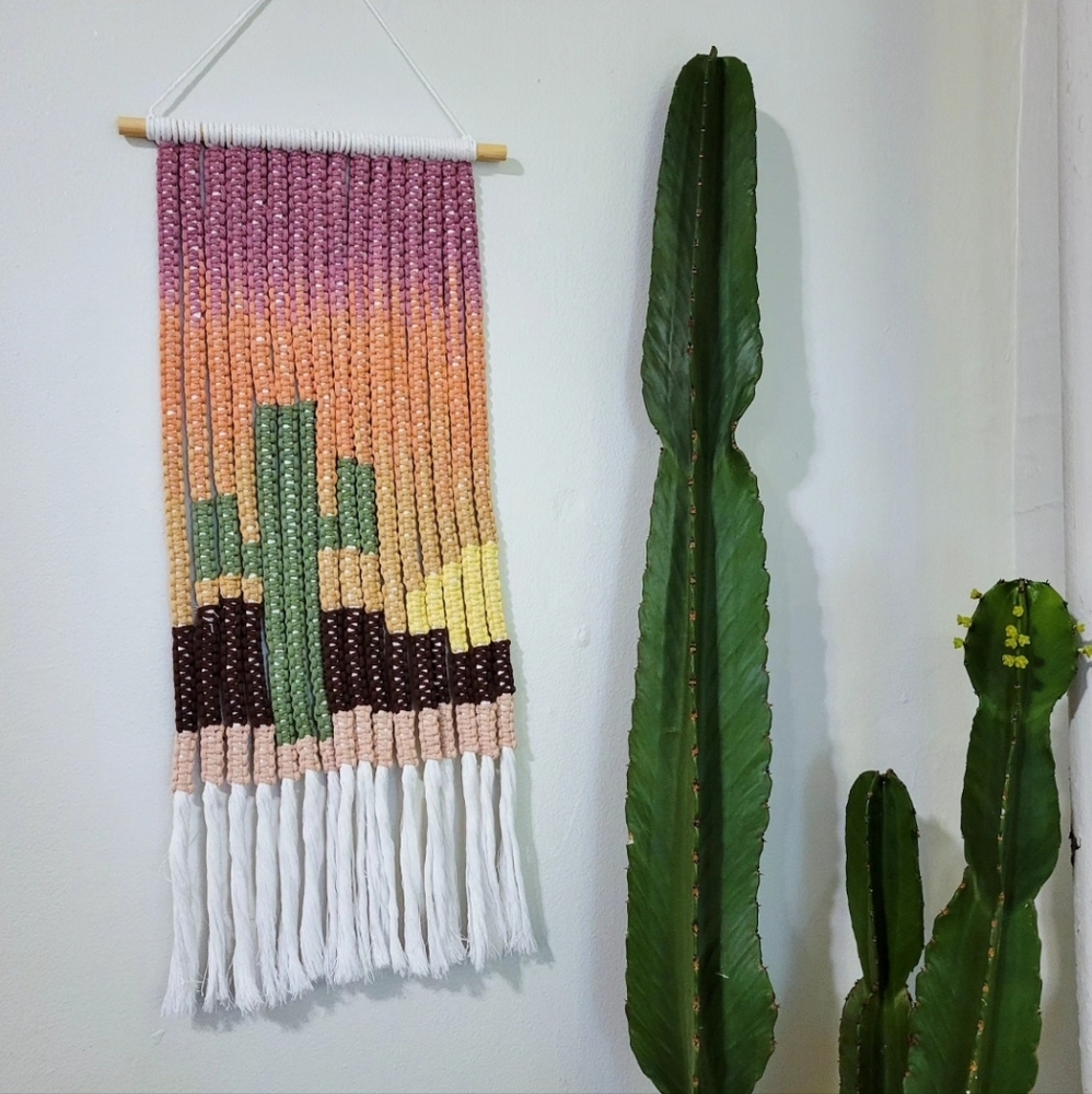 handmade macrame | mountain desert cactus sunset | nature landscape tapestry